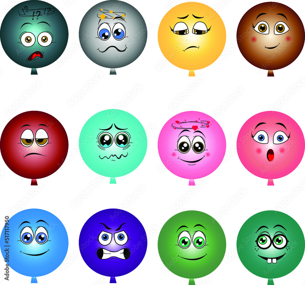 round glossy colored balloons with different emotions round glossy colored balloons with different emotions