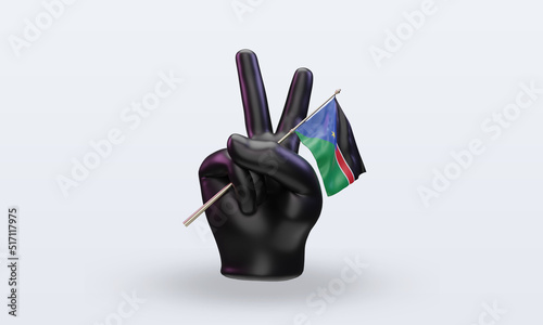 3d peace day South Sudan flag rendering front view