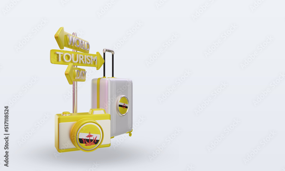 Naklejka premium 3d tourism day Brunei Darussalam flag rendering left view
