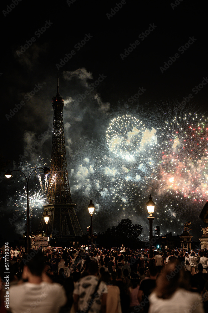 Eiffel tower fireworks Bastille Day 14 Juillet