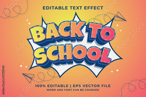 Editable text effect - Back To School 3d Traditional Cartoon template style premium vector
