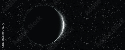 Solar eclipse .Star and moon in space. Futuristic landscape, with noise texture . Night landscape .Vector illustration