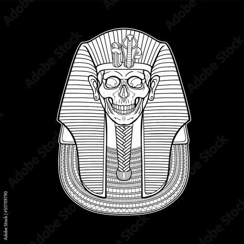 Animation portrait: Egyptian  dead man. Pharaoh, king, ancient mummy.  Vector illustration isolated on a black background.
