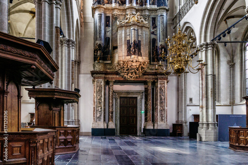 Interior of the 15th century Nieuwe Kerk (New Church) on Dam square, central Amsterdam, Netherlands.