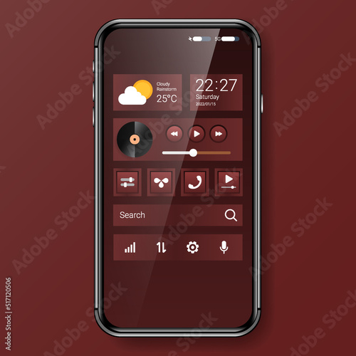 red widget menu user interface realistic smartphone design