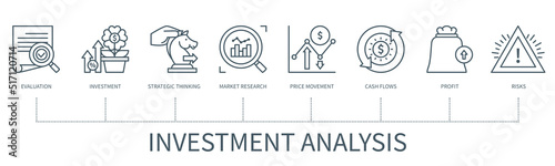Investment analysis vector infographic in minimal outline style