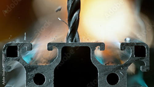 Drilling aluminium tube, close-up. © Jag_cz