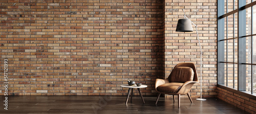 Living room loft in industrial style, 3d render