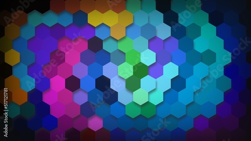 Abstract colorful pixelate crystalized honeycomb background. Aesthetic low poly hexagon background 