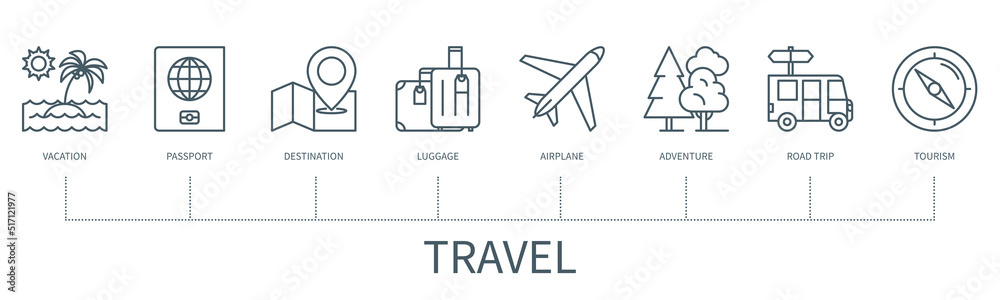 Travel vector infographic in minimal outline style Travel vector infographic in minimal outline style