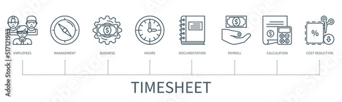Timesheet vector infographic in minimal outline style