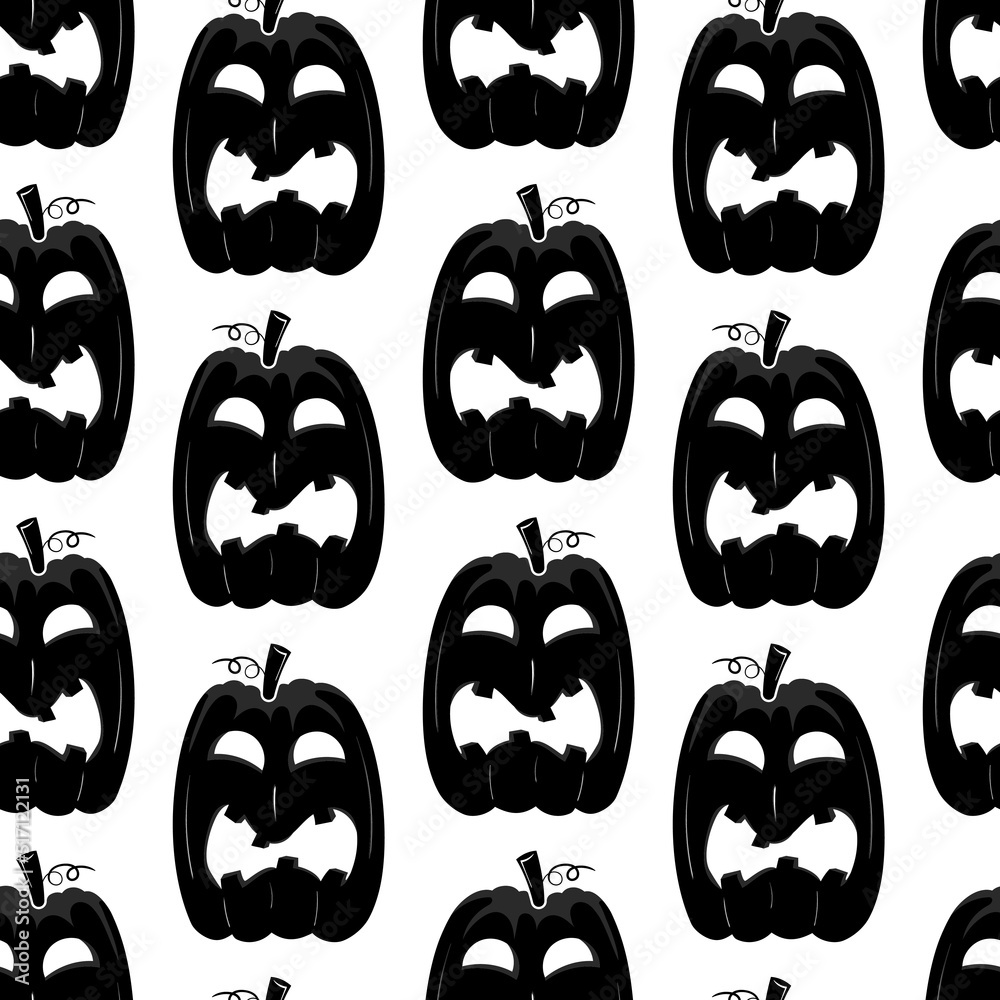 Obraz premium Seamless pattern with black silhouette of a pumpkin face for halloween on a white background