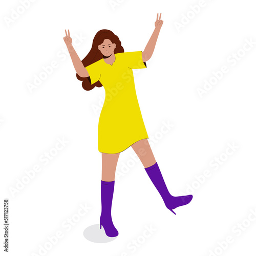 Cheerful Modern Young Girl Standing On White Background.