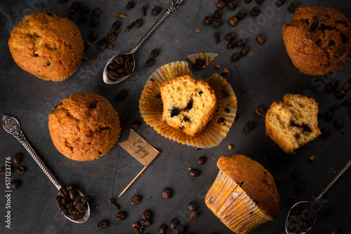 Coffee muffins dessert, food background, bakery themes