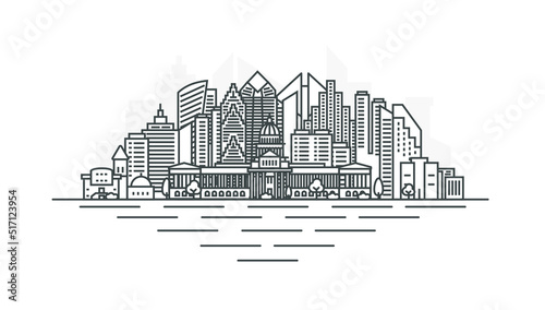 Austin, Texas, USA architecture line skyline illustration. Linear vector cityscape with famous landmarks, city sights, design icons. Landscape with editable strokes.