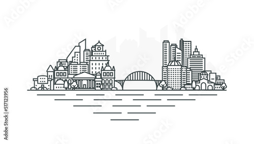 Portland, Oregon, USA architecture line skyline illustration. Linear vector cityscape with famous landmarks, city sights, design icons. Landscape with editable strokes.
