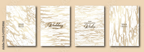 Elegant marble texture set. Luxury vector background collection with white gold pattern for cover, invitation template, wedding card, menu design, note book design