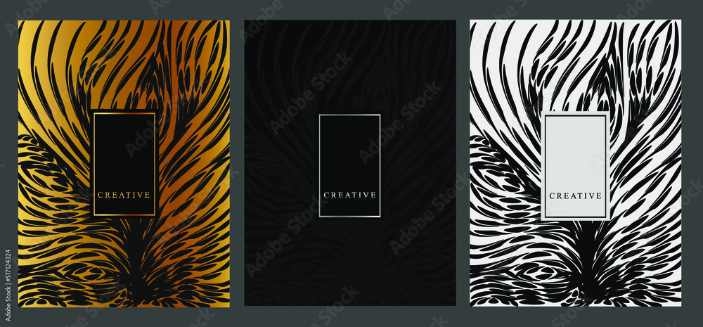 Set of elegant backgrounds: tiger, zebra pattern. Abstract pattern of African animal skin. Wild animal surface 