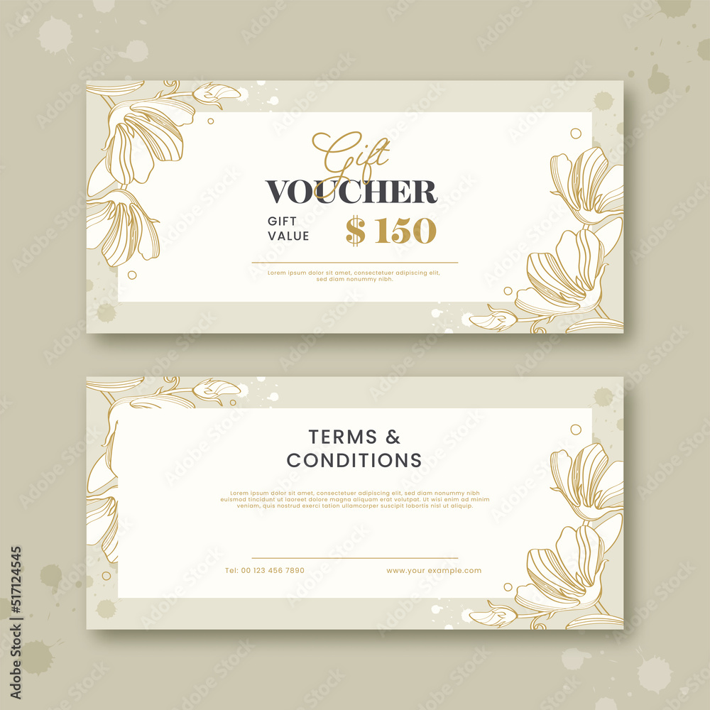 Gift Voucher Banner Or Header Design Decorated With Floral In White Color.