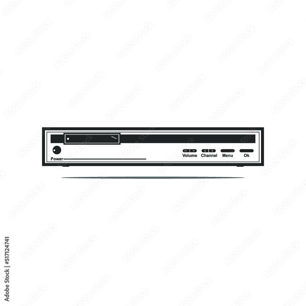 Tv decoder illustration and icon. Digital tv decoder in black and white. White background. Tv decoder illustration and icon. Digital tv decoder in black and white. White background.