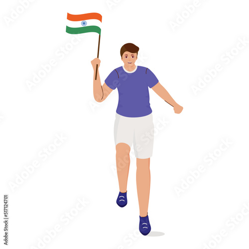 Young Man Holding India Flag On White Background.
