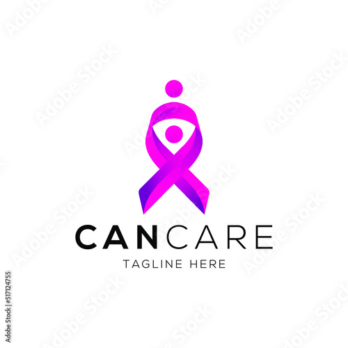 Cancer ribbon and child care logo design template with colorful style