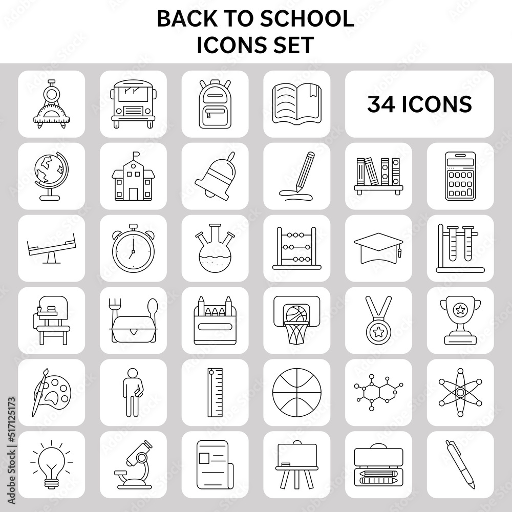 Illustration Of Back To School -30 Icon Set In Line Art.