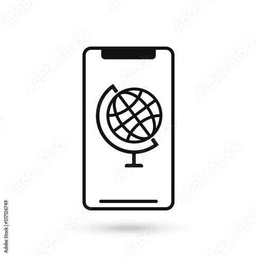 Mobile phone flat design with globus icon.