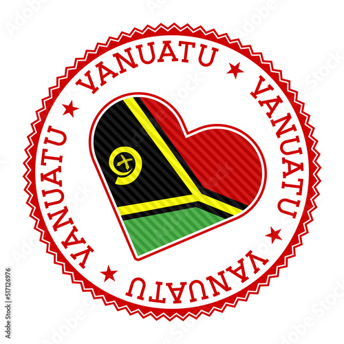 Vanuatu heart badge vector logo with national flag in heart shape and red circular border.