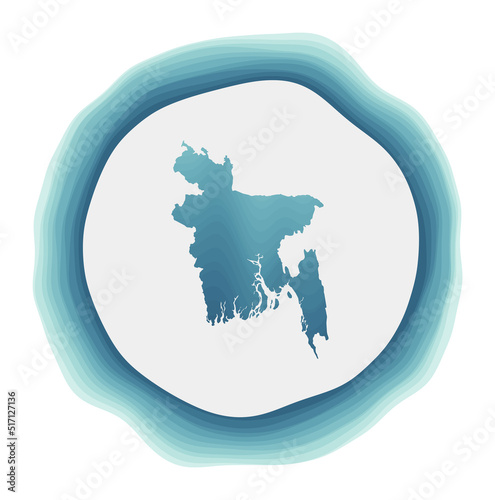 Bangladesh logo. Badge of the country. Layered circular sign around Bangladesh border shape. Vibrant vector illustration.