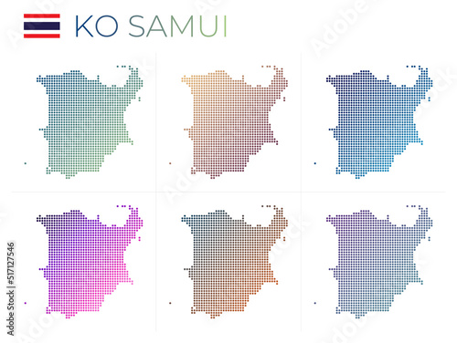 Ko Samui dotted map set. Map of Ko Samui in dotted style. Borders of the island filled with beautiful smooth gradient circles. Attractive vector illustration.