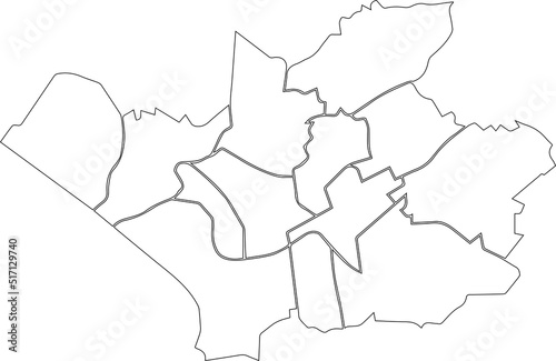 White flat blank vector administrative map of LEVERKUSEN, GERMANY with black border lines of its districts