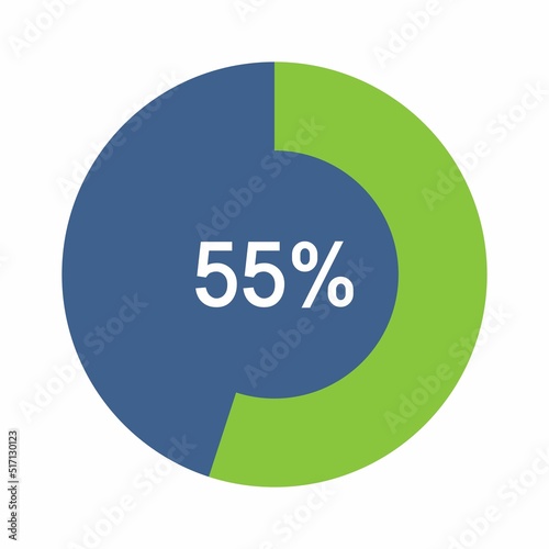 55 percent, Circle percentage diagram vector illustration.