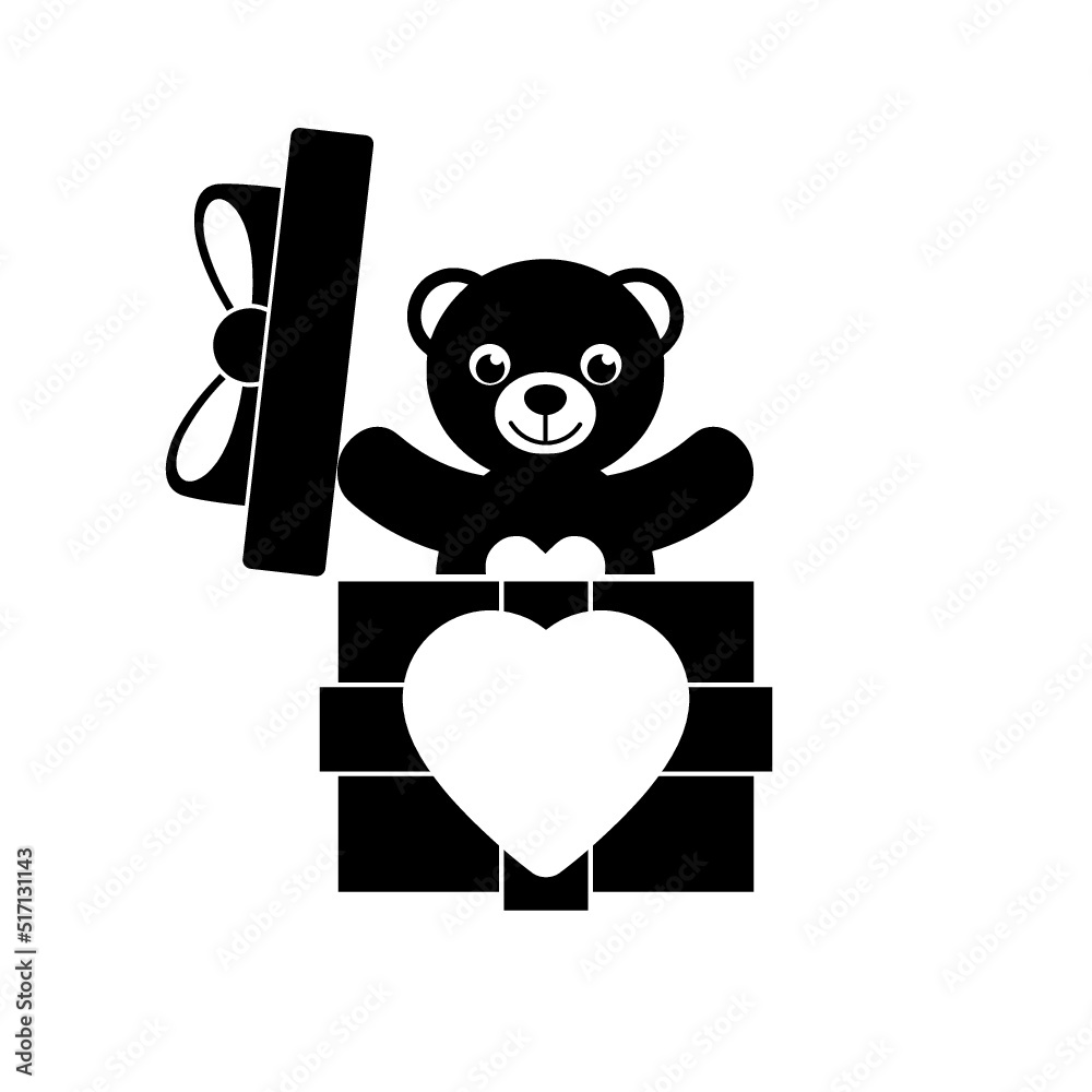 Naklejka premium Gift box with teddy bear inside icon isolated on white background