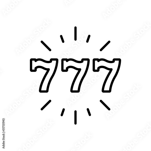 777 Luck Fruit Machine Black Line Icon. Play Gambling Jackpot Money. 777 Slot Machine Las Vegas. Casino Lucky Jackpot Outline Pictogram. Lottery Win Flat Symbol. Isolated Vector Illustration