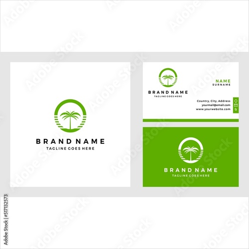 Flat oasis logo template with business card design