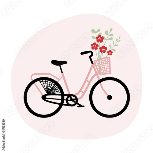 Cute retro bike with flowers in the basket. 