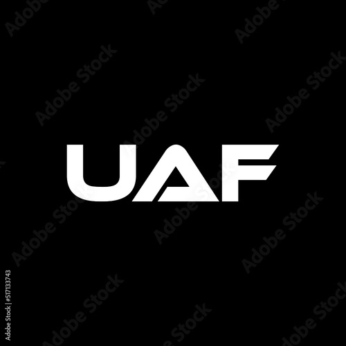 UAF letter logo design with black background in illustrator, vector logo modern alphabet font overlap style. calligraphy designs for logo, Poster, Invitation, etc.