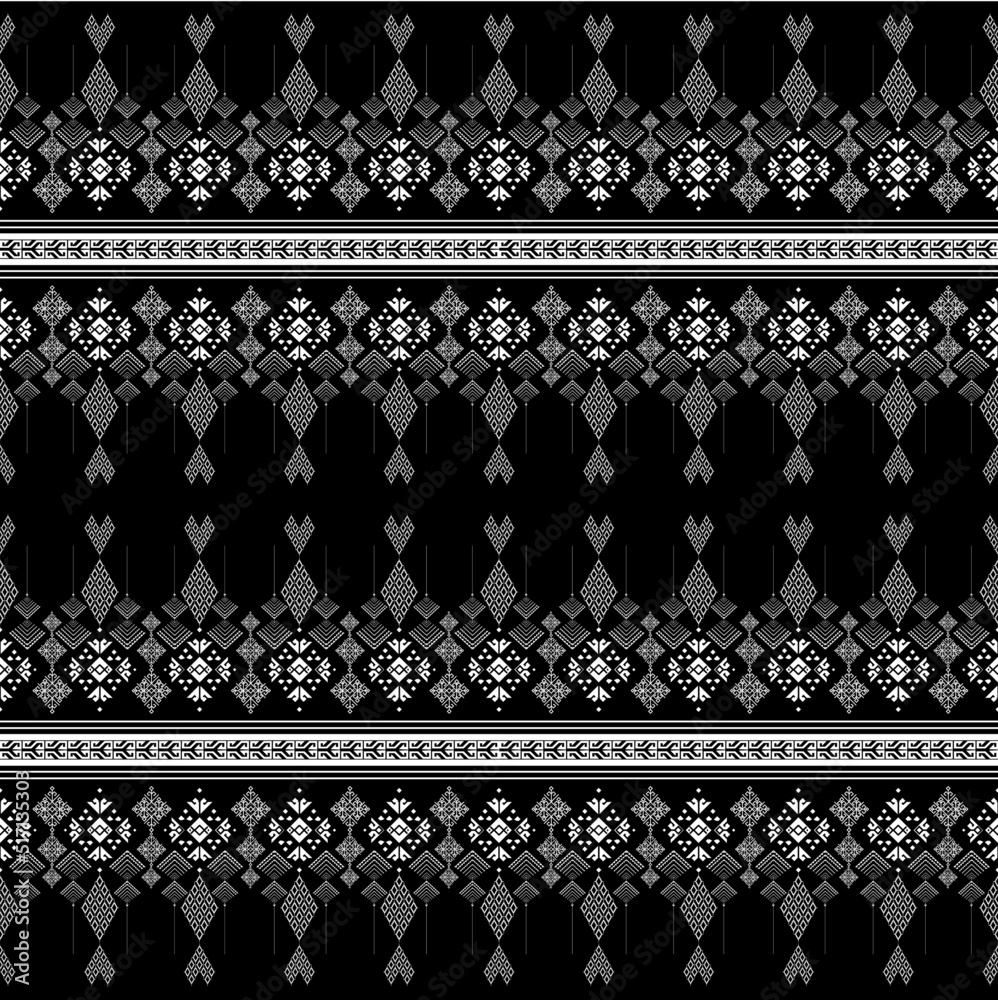 seamless tribal fabric pattern black and white background used to design fabrics for making clothes