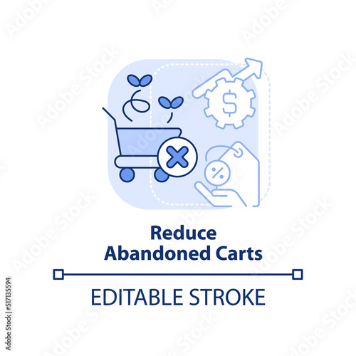 Reduce abandoned carts light blue concept icon. Offer lower price. Discount strategy abstract idea thin line illustration. Isolated outline drawing. Editable stroke. Arial, Myriad Pro-Bold fonts used