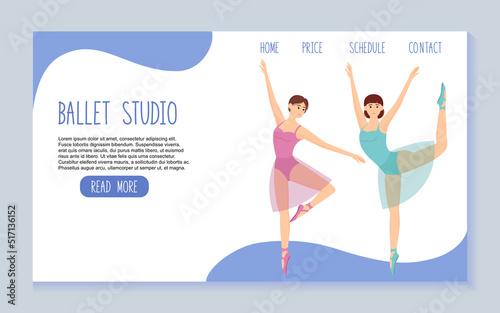 Ballet studio landing page template. Dance school, vector illustration