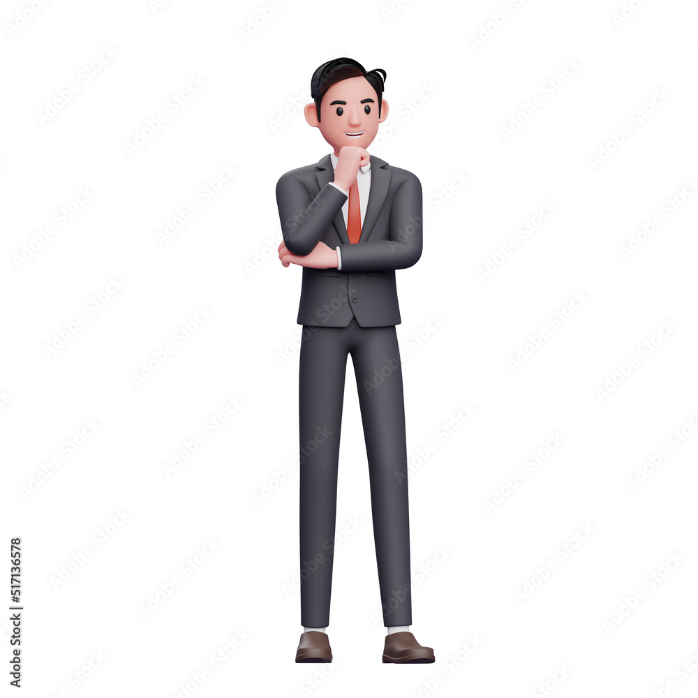 businessman in formal suit thinking, 3D smart businessman character illustration businessman in formal suit thinking, 3D smart businessman character illustration