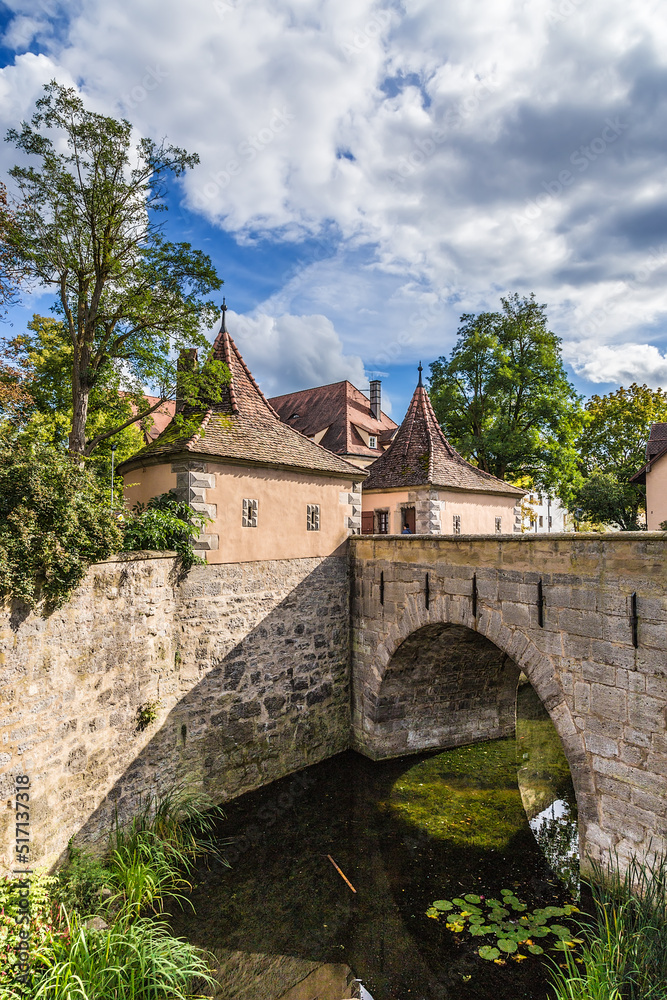 Rothenburg ob der Tauber, Germany. Fortress gates and bridge over the moat
