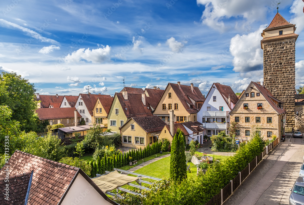 Rothenburg ob der Tauber, Germany. Fortress tower and picturesque old houses Rothenburg ob der Tauber, Germany. Fortress tower and picturesque old houses
