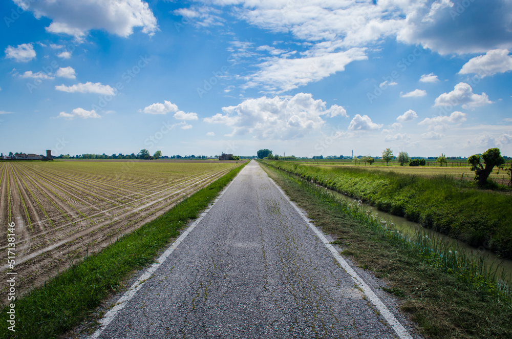 Un tratto della Via Postumia, cammino che parte da Aquileia e arriva a Genova, nella campagna del Friuli Un tratto della Via Postumia, cammino che parte da Aquileia e arriva a Genova, nella campagna del Friuli
