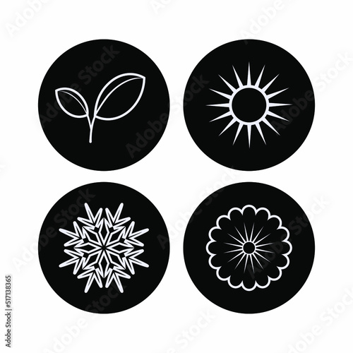 Icon Set of Seasons. Spring, Summer, Autumn, and Winter Symbol Within Glyph Style - Vector.