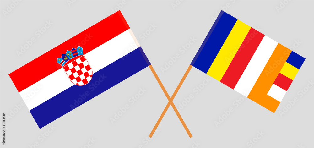 Crossed flags of Croatia and Buddhism. Official colors. Correct proportion