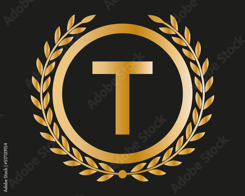T Gold Letter Design Vector with Golden Luxury Colors and Monogram Design