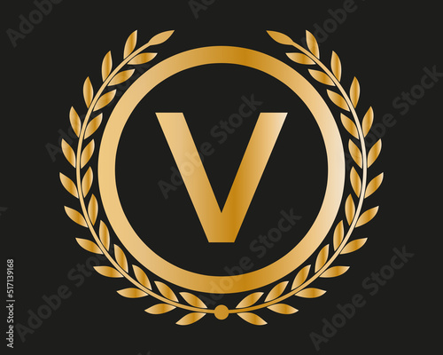 V Gold Letter Design Vector with Golden Luxury Colors and Monogram Design