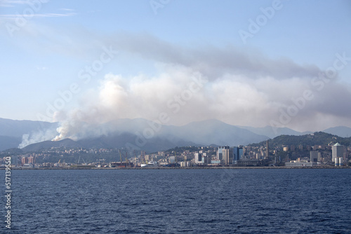 July 2022 big fire on Genoa hills, Italy photo